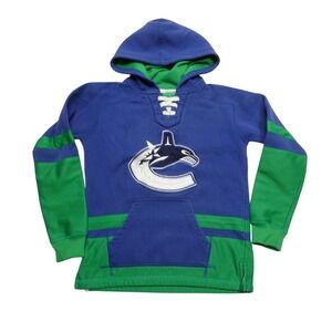 Vancouver Canucks Hoodie Boys Small 8 Blue Green Pullover NHL Hockey Lace Up CCM